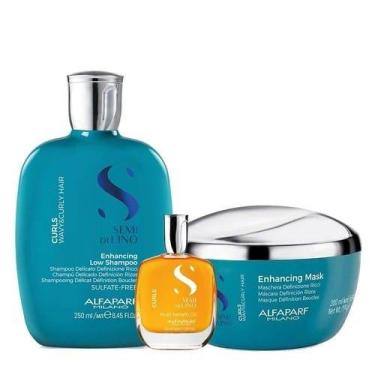 Imagem de Kit Alfaparf Cachos Shampoo 250ml, Máscara 200ml Curls e Óleo Cristall