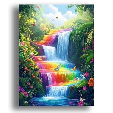 Imagem de Zariocy Kits de arte de diamante 5D para adultos arco-íris cataratas, pintura de diamante faça você mesmo, arte de paisagem, broca completa, cristal, bordado, pinturas, artesanato, artesanato para