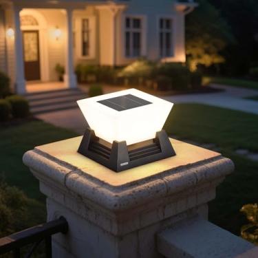 Imagem de Linkmoon Iluminação Solar De Poste, Luminária Coluna 11'', Cerca À Prova D'Água Do Anoitecer Ao Amanhecer Com Led 3000K, Lâmpada Cabeça Para Externa Pátio, Jardim, Entrada Garagem, Deck, Quintal