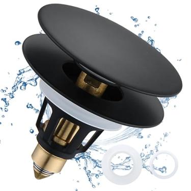 Imagem de TIORIY Tampa Universal Para Ralo De Pia Banheiro - Pop-Up 1,1 A 1,5 Pol., Filtro Antientupimento Com Coletor Cabelo, Aço Inoxidável (Preto Fosco)