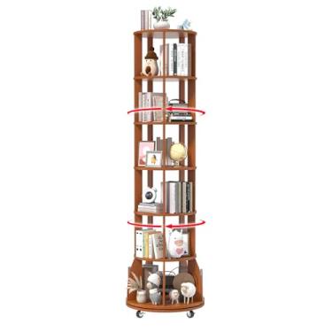 Imagem de iabifo Estante Giratória De 6 Níveis Com Rodízios Trava, Vertical 360°, Organizador Chão Giratório Para Espaços Pequenos, Canto, Sala Estar, Quarto, Marrom Rústico