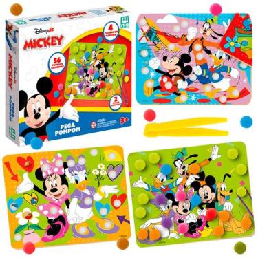 Imagem de Jogo Didático Montessori Pega Pom Pom Mickey Com 56 Pompons Para Estim