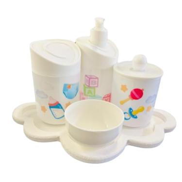 Imagem de Kit Higiene Baby Menina e Menino c/bandeja em MDF (Nuvem Branca/Branca)