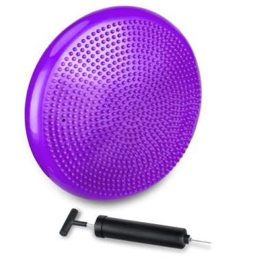 Imagem de Almofada JBM inflada para estabilidade e 2 bolas de massagem de lacrosse – Disco de equilíbrio de 33 cm com bomba – suporta até 70 lb, bolas firmes para liberação miofascial e terapia de ioga, Blue & Purple - Balance Boards with 2pcs Balls