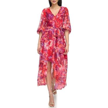 Imagem de Eliza J Vestido longo feminino 3/4 manga balão gola V Hi-lo, Baga, 42