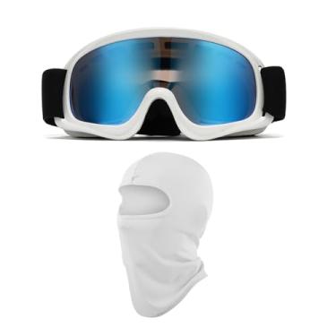 Imagem de LJDJ Óculos infantis de motocross para motocicleta, quadriciclo, off-road, com proteção solar UV, balaclava cobertura facial completa (lente azul com armação branca)