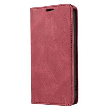 Imagem de LYJSMGZ Capa carteira flip para Samsung Galaxy S25 Edge, couro fosco amigo da pele, homens e mulheres, capa de telefone TPU macio, proteção interna contra quedas, vermelha, borda S25