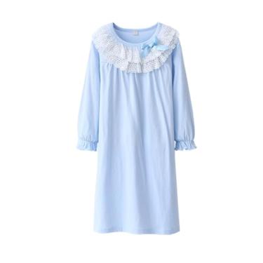 Imagem de BANGSAUR Vestido de algodão para meninas, vestido de renda, pacote com 2 vestidos de dormir de 3 a 15 anos, Skyway + coral, manga comprida, 8-9 Years