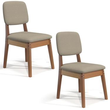 Imagem de Kit de 2 Cadeiras Paris de Madeira Maciça em Linho