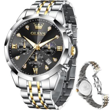 Imagem de OLEVS Relógios masculinos luxuosos, casuais, com mostrador grande, de aço inoxidável, à prova d'água, para negócios, analógico, luminoso, data, relógios masculinos, Relógio preto prateado 76, relógio