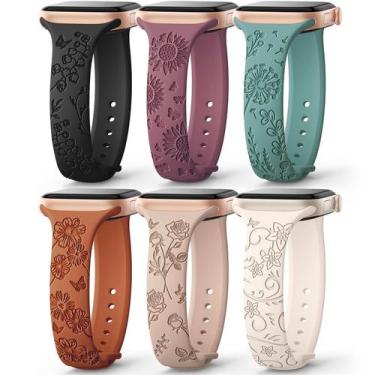 Imagem de Pulseira de relógio AMSKY Slim Floral Gravada em Silicone, Pacote com 