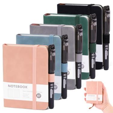 Imagem de Pocket Notebook A7, Small Mini Notepad with Pens, Small Notebooks Pocket Size, Portable Leather Field Notes Journal Diary Lined Notebook with Elastic Band for School Office (200 Pages) (5PCS(Black