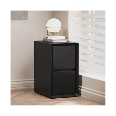 Imagem de Mesa De Cabeceira De Madeira Maciça Com 2 Gavetas, Mesa De Cabeceira Estreita Para Quarto, Sala De Estar, Dormitório, Sem Necessidade De Montagem(Black,11.8x15.7x17.7in)