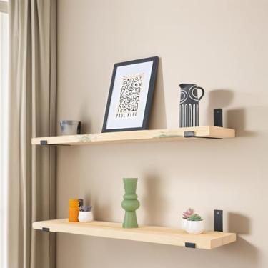 Imagem de Prateleira Sala Decoração De Parede Estilo Industrial Ferro e Madeira Maciça 80 cm