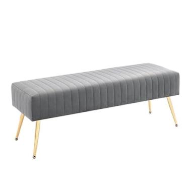 Imagem de LICONG-2019 Banqueta de veludo otomano banco moderno estofado para quarto banco de apoio para os pés, banco interno para entrada, sala de estar, banco longo (cinza)