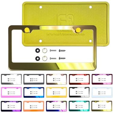 Imagem de Moldura de placa de licença de proteção traseira de silicone espelho dourado galvanoplastia universal de alumínio parafuso na tampa, aço inoxidável T304, à prova de ferrugem parafuso de aço inoxidável à prova de intempéries (quantidade: 1 moldura)