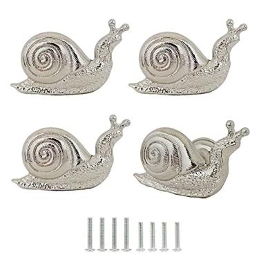 Imagem de Puxadores decorativos de caracol, puxadores de metal vintage em forma de caracol puxadores furo único para gaveta de porta armário armário, puxadores de cômoda antigos, utensílios de cozinha para casa puxadores de móveis 4 peças (prata)