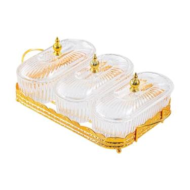 Imagem de Ｂｅｓｇａ Prato de frutas secas, organizador de alimentos, 3 compartimentos, caixa de lanches multiuso, recipiente, prato com suporte, potes para nozes, lanches, Claro