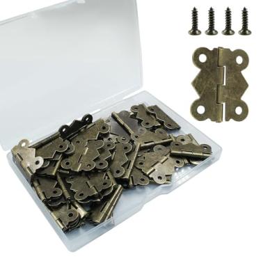 Imagem de Zorveiio 50 peças de dobradiças de bronze antigo 30 x 25 mm dobradiça borboleta pequena dobradiça com parafusos para gaveta de armário de artesanato caixa de madeira
