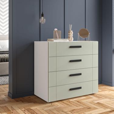Imagem de Cômoda com 4 Gavetas Lisboa Branca com Verde Politorno