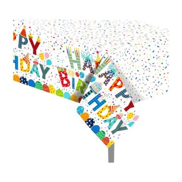 Imagem de CC HOME 1 toalha de mesa colorida de plástico para festa, 137 x 213 cm, capa de mesa de festa com vela de desenho animado para tema de feliz aniversário, chá de bebê, aniversário, piquenique, cozinha