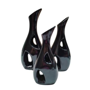 Imagem de Conjunto 3 Vasos Preto em Cerâmica Grande Turka Turca Tamanhos P M e G