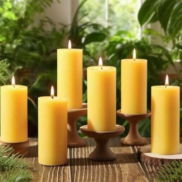 Imagem de Pacote com 16 velas de cera de abelha natural, velas de cera de abelha queimadas de 560 horas para casa, oração, emergência, velas de cera de abelha orgânica sem gotejamento sem fumaça azul 5 x 10 cm