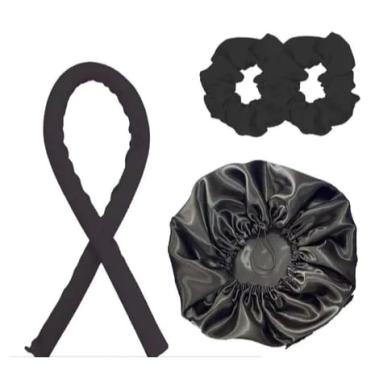 Imagem de Modelador de Cachos em Cetim HEATLESS CURLS + touca cetim dupla face (preto)