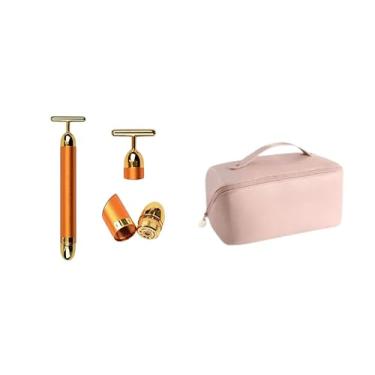 Imagem de Kit de Beleza Feminino — Massageador Facial Gold Energy para Lifting + Bolsa de Maquiagem Elegante — Cuidados com a Pele e Organização em Qualquer Lugar