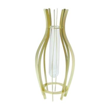 Imagem de KiBcsLic Vaso de flores em vidro transparente, tubo hidropônico, centro de mesa, decoração minimalista, recipiente para plantas, plantador para estante, estufa, Dourado 8x8x25cm