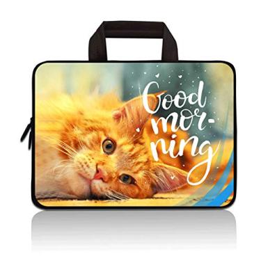 Imagem de RUYIDAY Bolsa para laptop 14 15 15,4 15,4 15,6 polegadas, capa protetora para computador, capa de neoprene macia para transporte para Dell, Lenovo, Toshiba, HP, Chromebook, ASUS, Acer (gato amarelo