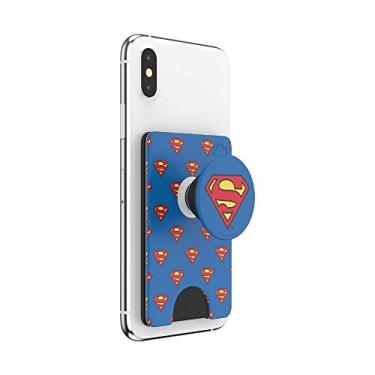 Imagem de PopSockets: Carteira de telefone com aderência expansível, suporte de cartão de telefone, compatível com carregamento sem fio, Marvel - padrão Superman