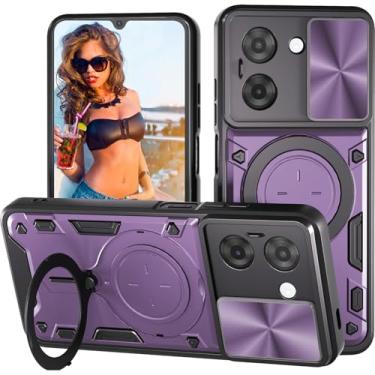 Imagem de Ephoou Capa protetora para Xiaomi Redmi A5 4G 171 mm/Poco C71 com suporte de anel magnético, capa resistente à prova de choque de grau militar com capa de lente de câmera deslizante para Redmi A5 4G