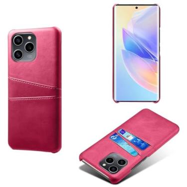 Imagem de Capas Compatível com Honor 60 SE,Caso de couro PU-Tampa de telefone a prova de choque com 2 slots de cartão,Proteção anti-impressão digital e anti-gota-Rose Red