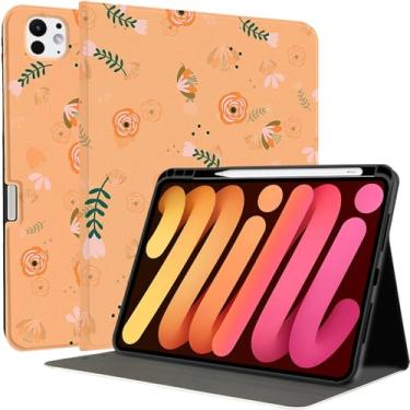 Imagem de MAYCARI Capa outono folhas laranjas flores iPad para iPad Pro (M4) 2024 13 polegadas com suporte para lápis feito à mão iPad Pro 5ª geração, capa rígida protetora para iPad de grão fino com
