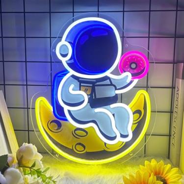 Imagem de Sinais neon de astronauta rosa led neon para decoração de parede, sinais de luz neon de mão USB sinais de cachorro bar sinais de iluminação para quarto sala de estar escritório restaurante casa bar