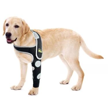Imagem de KISFLY Suporte de cotovelo para cães para evitar lamber – manga frontal para calos e higroma, ajustável, macia e respirável com acabamento refletivo, alternativa de cone – perna esquerda, P