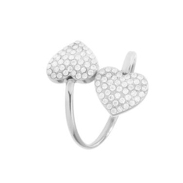 Imagem de OIDIMS Anel aberto de coração duplo para mulheres, aço inoxidável, banhado a ouro, empilhável, anéis de compromisso, zircônia cúbica ajustável, aliança aberta de casamento, zircônia cúbica, joia