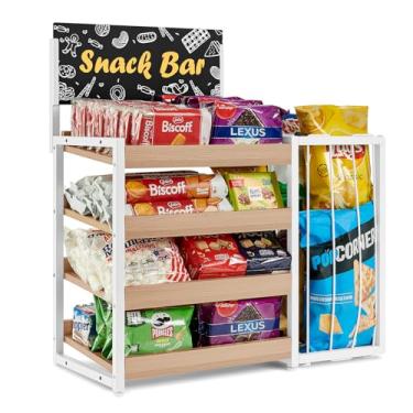 Imagem de Poyilooo Rack de exibição de doces, expositor de lanche de 4 camadas para bancada, cesta organizadora de lanche de madeira, prateleira de exibição de varejo para escritório, loja, balcão, cozinha