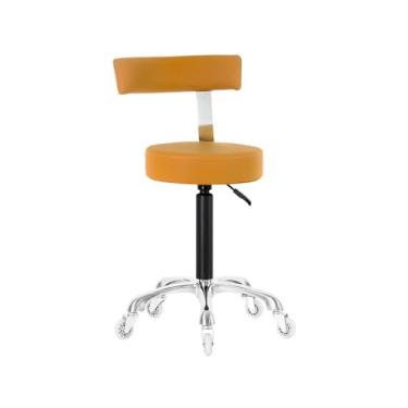 Imagem de Lilfurni Cadeira redonda giratória, acolchoado grosso e resistente, banco ajustável com rodas para médico, salão de massagem, escritório, loja (Camel) (preto, com costas)