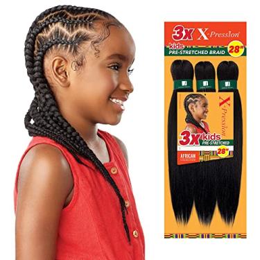 Imagem de Sensationnel Cabelo trançado pré-esticado X-Pression - 3X Kids Braid 71.1 cm All Kanekalon Trança sintética retardante de chamas para tranças e torções de caixa (1 pacote, 2 marrom-escuro)