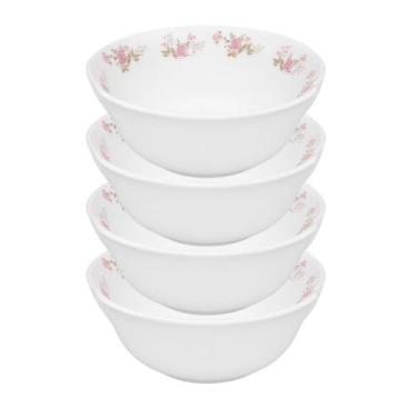 Imagem de Jogo 4 Bowl Tigela Cumbuca Caldos Sobremesas Flowers Pink Vidro 400ml 