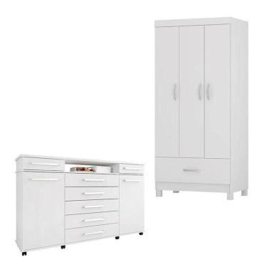 Imagem de Cômoda London E Guarda Roupa Solteiro Prince Branco - Demóbile