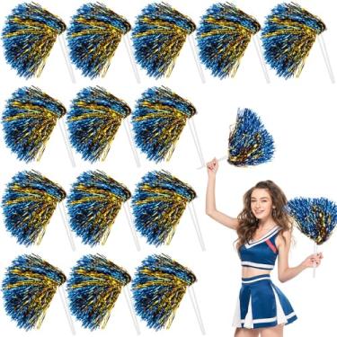 Imagem de Vinsot 80 pompons de torcida metálicos cheerleading pompons de torcida com alças de plástico para jogos, esquadrões esportivos, dança, futebol, basquete, clube, festa dançante, celebração de fãs (azul