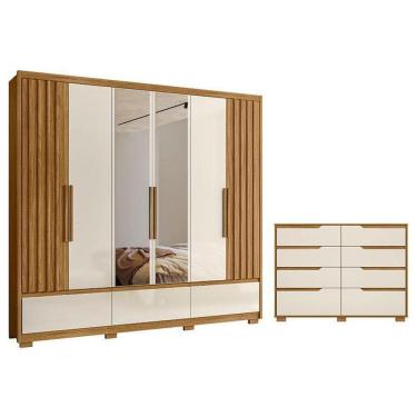 Imagem de Guarda Roupa Casal Amazonas E Cômoda Georgia Freijó Off White Com Espelho - Moval