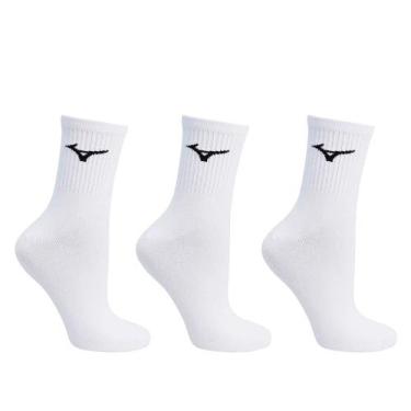 Imagem de Kit 3 Pares Meias Esportivas Mizuno Cano Médio Branco/Preto, Branco, P