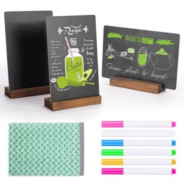 Imagem de JEFURE Placa de quadro-negro de mesa com 3 peças, quadros de mensagens dupla face de 19 x 12 cm, quadro negro com suportes de base para café, restaurante, casa, bar