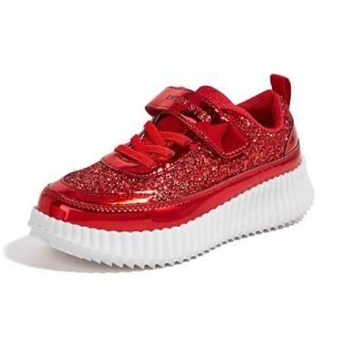 Imagem de LUCKY STEP Tênis infantil de corrida com glitter, trançado, brilhante, brilhante, princesa, tênis de caminhada atlética, para crianças/meninos/meninas, Glitter vermelho, 15