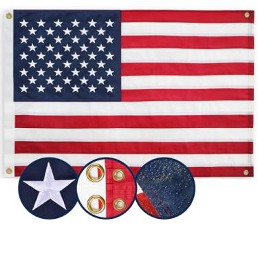 Imagem de JAMONT Bandeira Americana 3X5 Pés, Multiuso Resistente, 4 Ilhós De Latão, Estrelas Bordadas, Listras Costuradas, Padrão Americano Para Áreas Externas, Quarto, Sala, Pendurar Na Parede Interna
