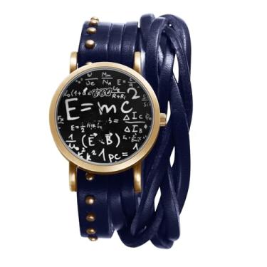 Imagem de JewelryWe Relógio vintage de couro – Relógio de pulso casual casual de quartzo analógico redondo grande com mostrador matemático punk gótico, Azul, Adjustable